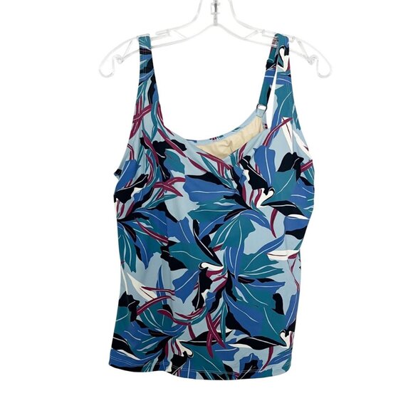 Alaskan Hardgear Duluth Trading Blue Floral Tankini Swim Top - Size 14 - Picture 1 of 4